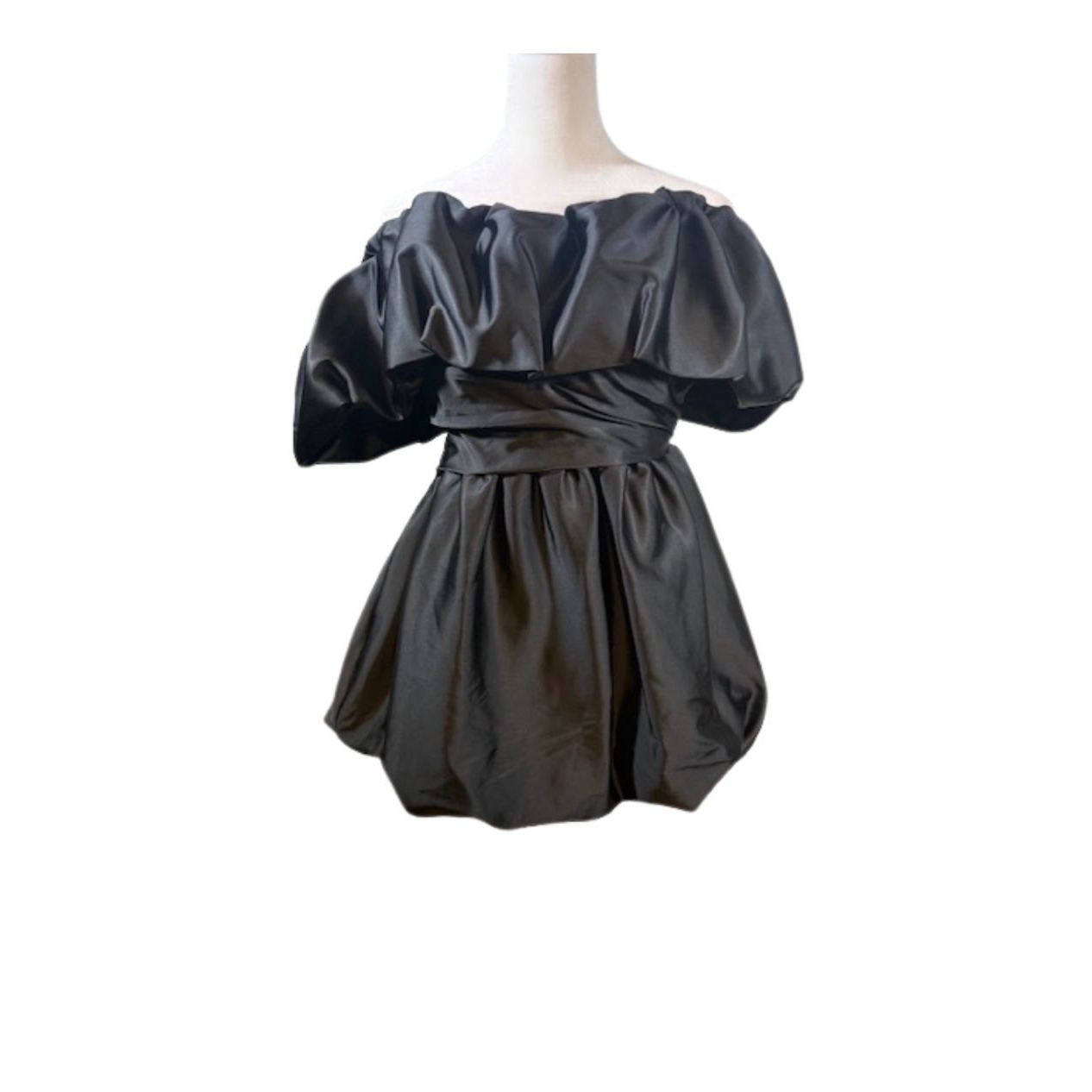 Jonathan Simkhai Astoria Off Shoulder Bubble Mini Dress Sz 0 Black Satin